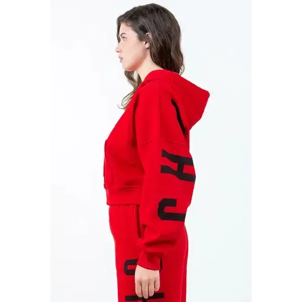 Letter Graphic Long Sleeve Drawstring Cropped Hoodie.