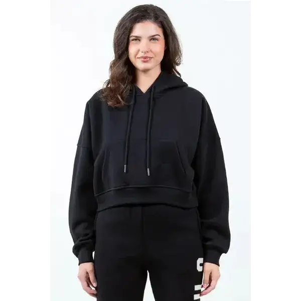 Letter Graphic Long Sleeve Drawstring Cropped Hoodie.