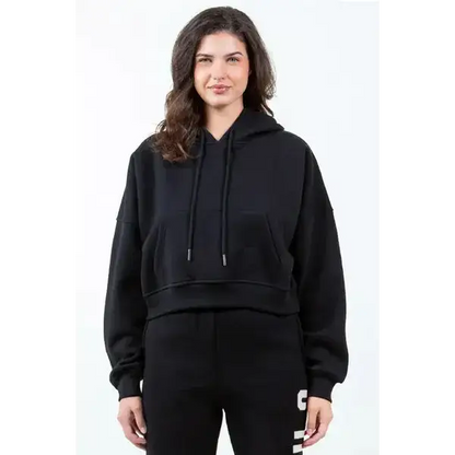 Letter Graphic Long Sleeve Drawstring Cropped Hoodie.