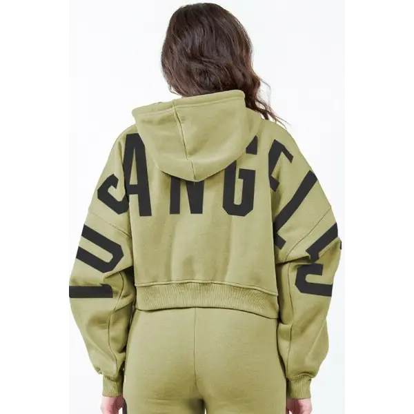 Letter Graphic Long Sleeve Drawstring Cropped Hoodie.