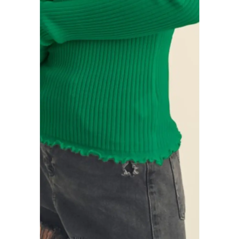 Lettuce Hem Scoop Neck Long Sleeve Knit Top.
