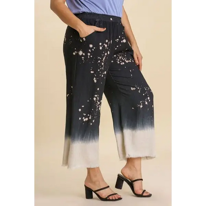 Linen Blend Bleach Dip Dye Wide Leg Pants.