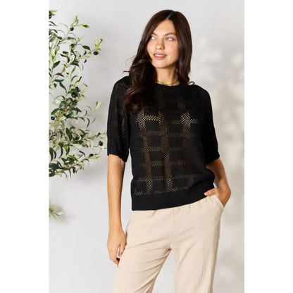 Mandy Ribbed Trim Round Neck Knit Top.