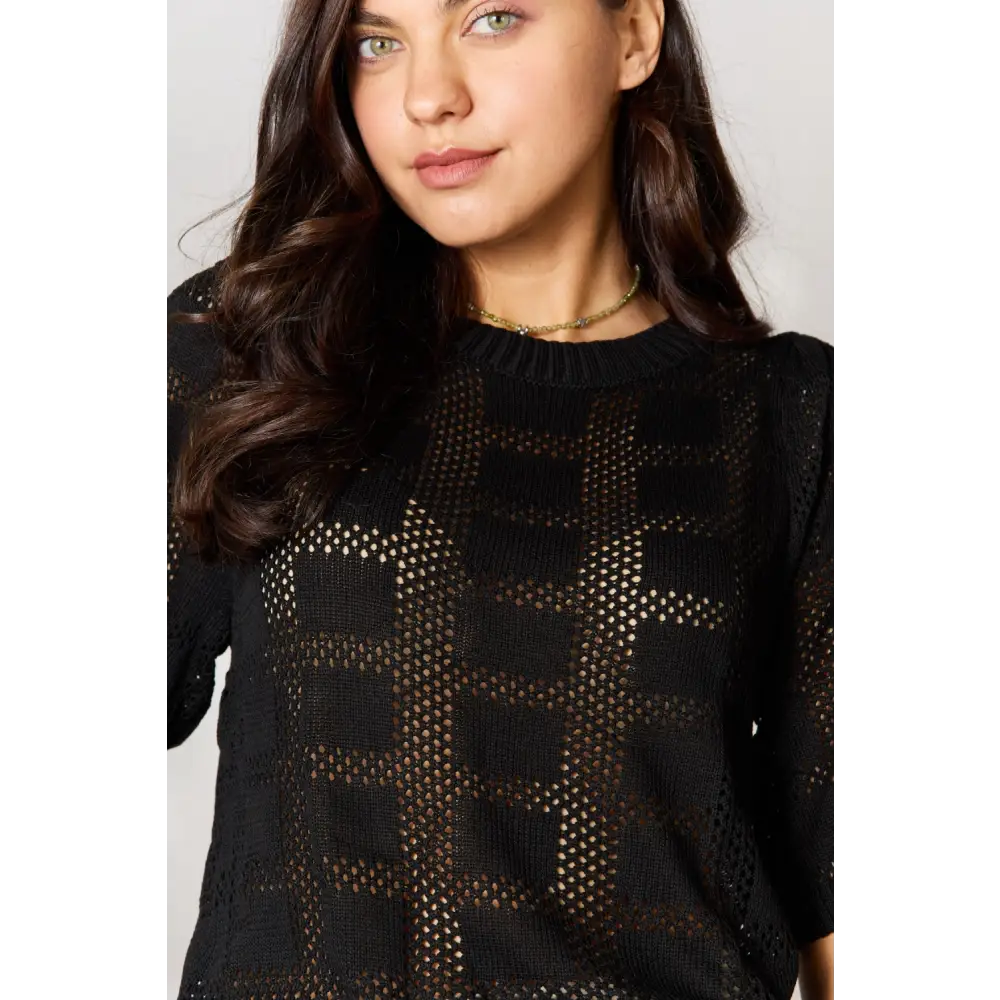 Mandy Ribbed Trim Round Neck Knit Top.