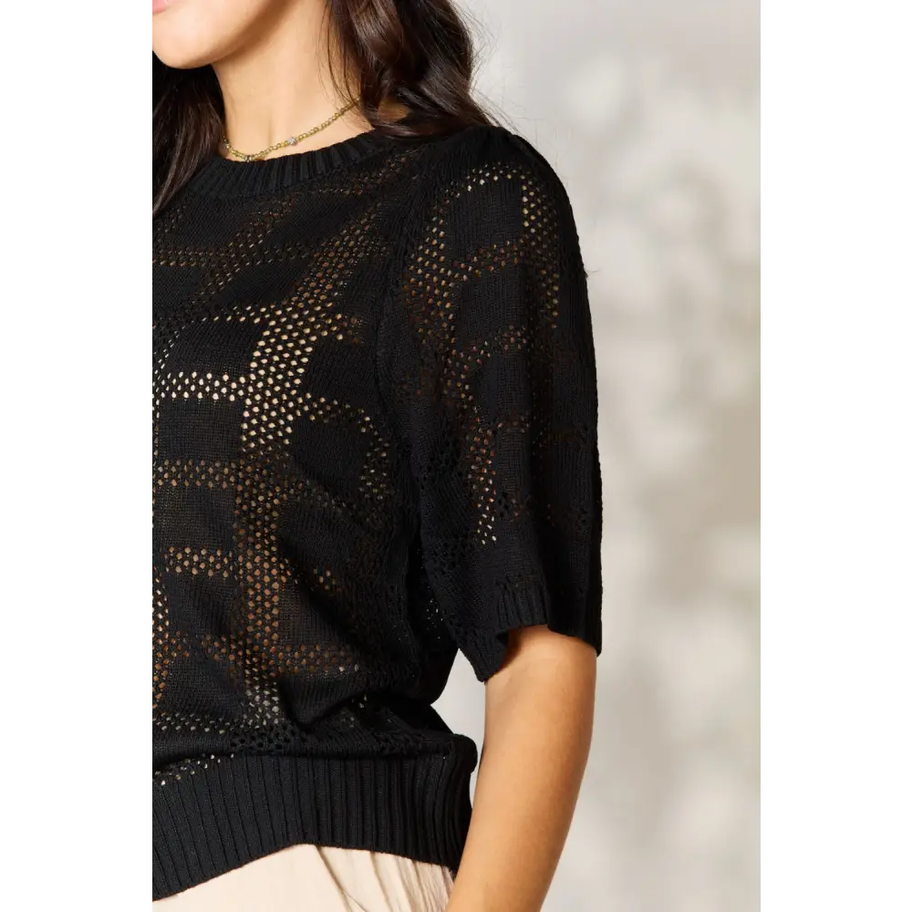 Mandy Ribbed Trim Round Neck Knit Top.