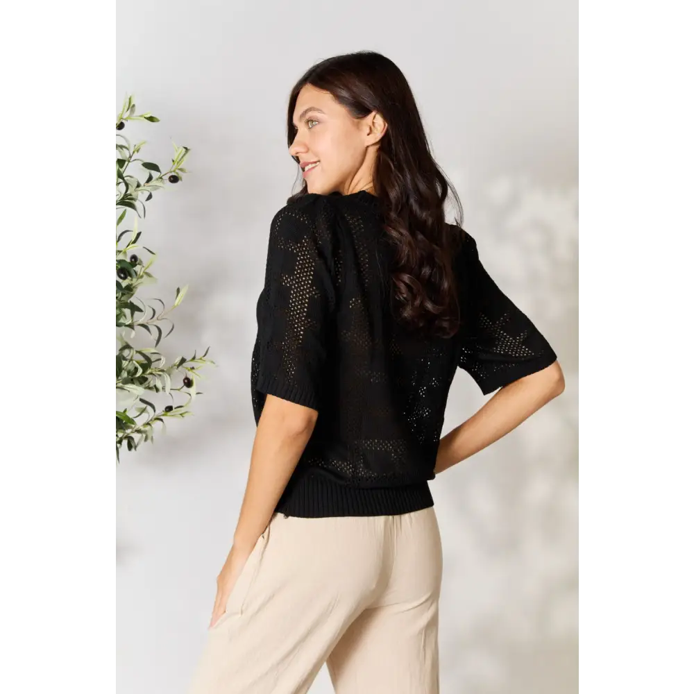 Mandy Ribbed Trim Round Neck Knit Top.