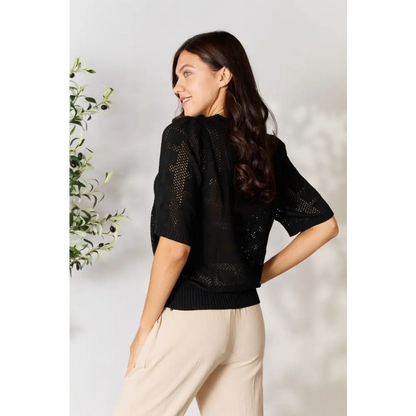 Mandy Ribbed Trim Round Neck Knit Top.