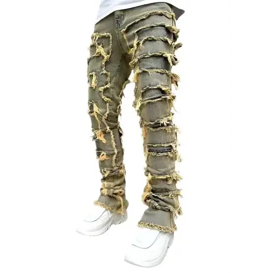 Men's Distressed Stacked Denim.