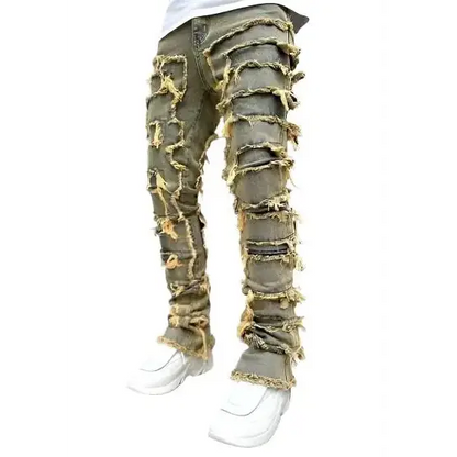 Men's Distressed Stacked Denim.