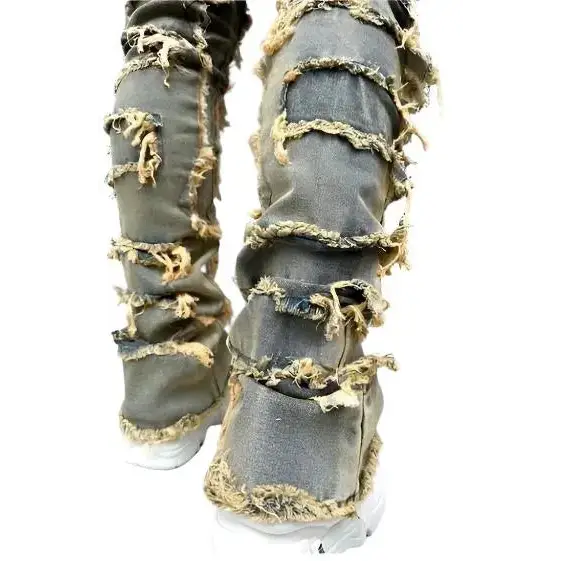 Men's Distressed Stacked Denim.