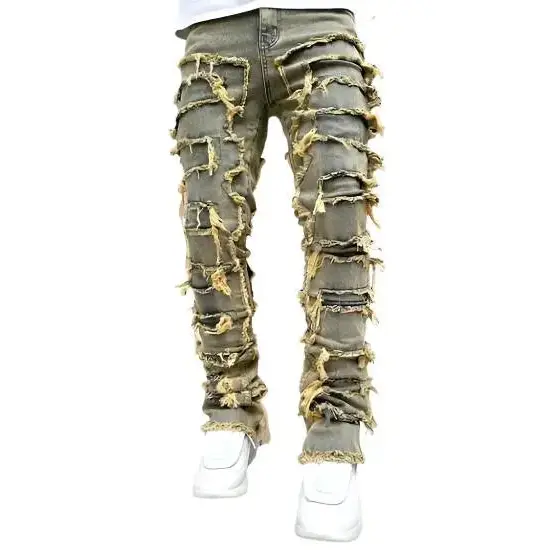 Men's Distressed Stacked Denim.