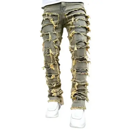 Men's Distressed Stacked Denim.