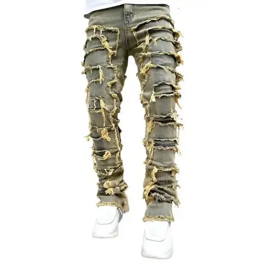 Men's Distressed Stacked Denim.