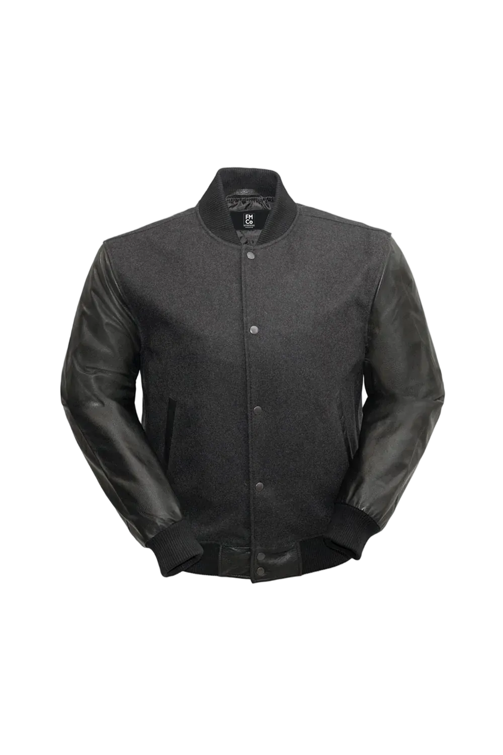 Black leather jacket with a gray background