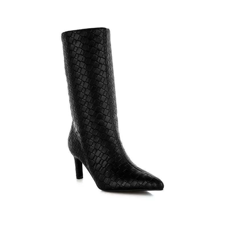 Mentha Woven Faux Leather Boots.