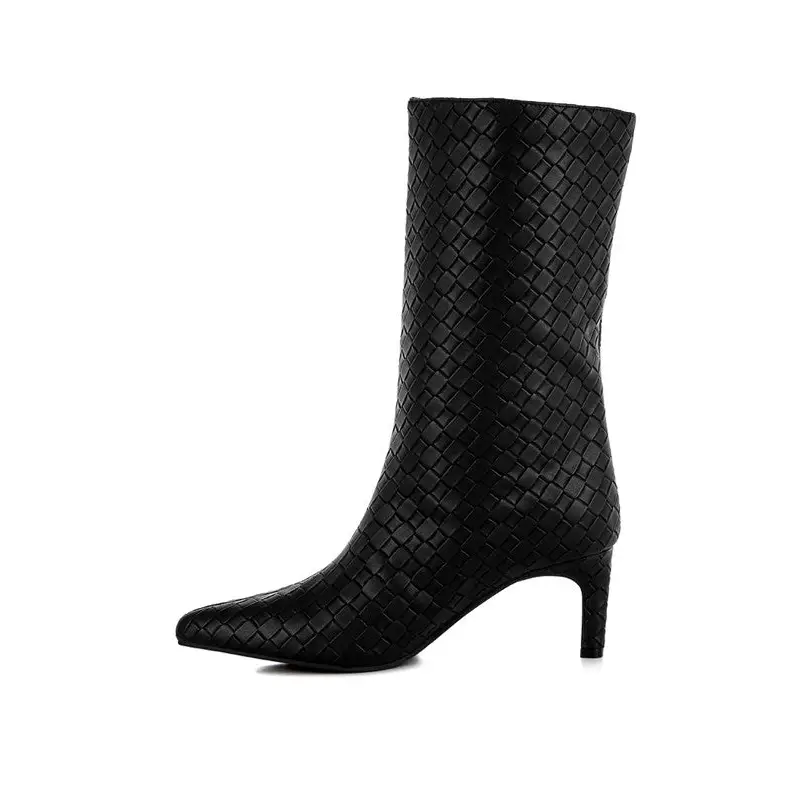 Mentha Woven Faux Leather Boots.