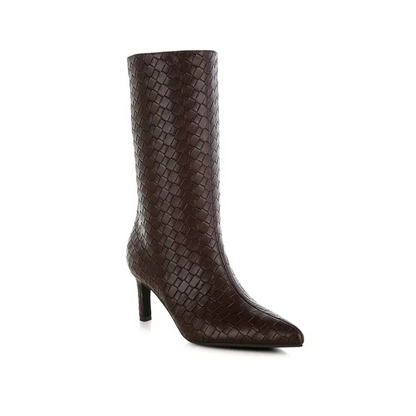 Mentha Woven Faux Leather Boots.
