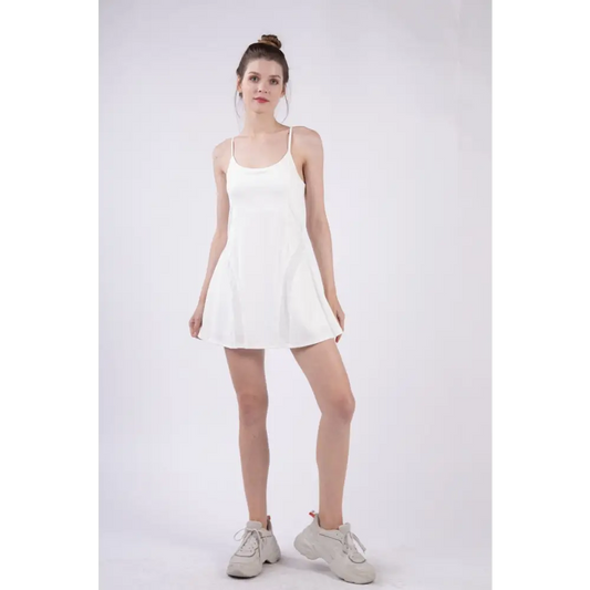 Mesh Detail Tennis Mini Active Dress with Shorts Inside.