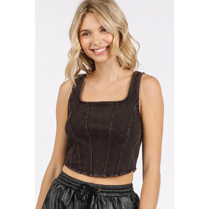 Mineral Wash Corset Crop Stretch Knit Tank.
