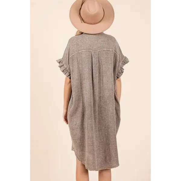 Mineral Wash Cotton Gauze Mini Shirt Dress.