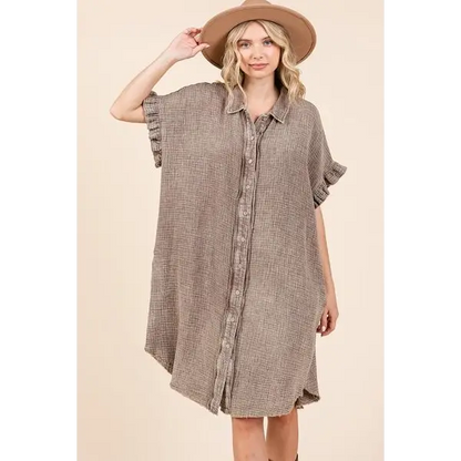 Mineral Wash Cotton Gauze Mini Shirt Dress.
