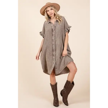 Mineral Wash Cotton Gauze Mini Shirt Dress.