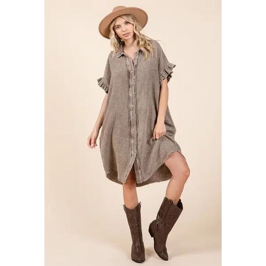 Mineral Wash Cotton Gauze Mini Shirt Dress.