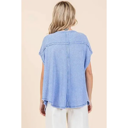 Mineral Wash Waffle Knit Pointed Hem Oversized Top.