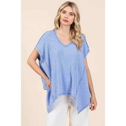 Mineral Wash Waffle Knit Pointed Hem Oversized Top.