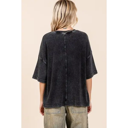Mineral Wash Waffle Knit Short Sleeve Top.