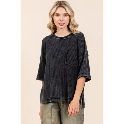 Mineral Wash Waffle Knit Short Sleeve Top.
