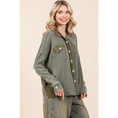 Mineral Washed Plaid Button Down Shacket.