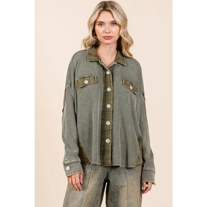 Mineral Washed Plaid Button Down Shacket.