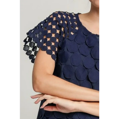 Mixed Polka Dot Lace Raglan Sleeve Boxy Cut Top.