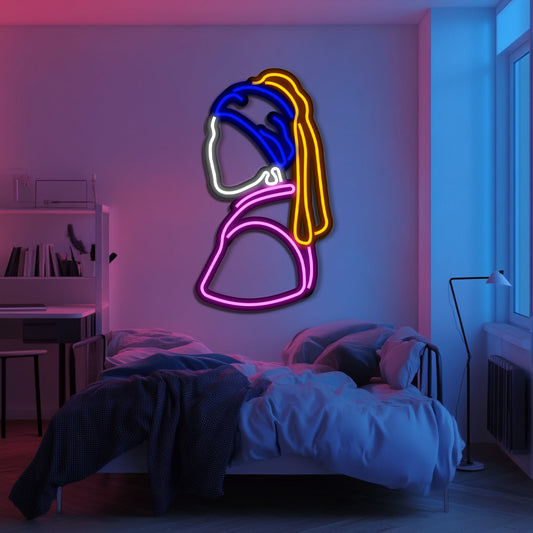 Girl with a Pearl Earring Metal Neon Wall Art