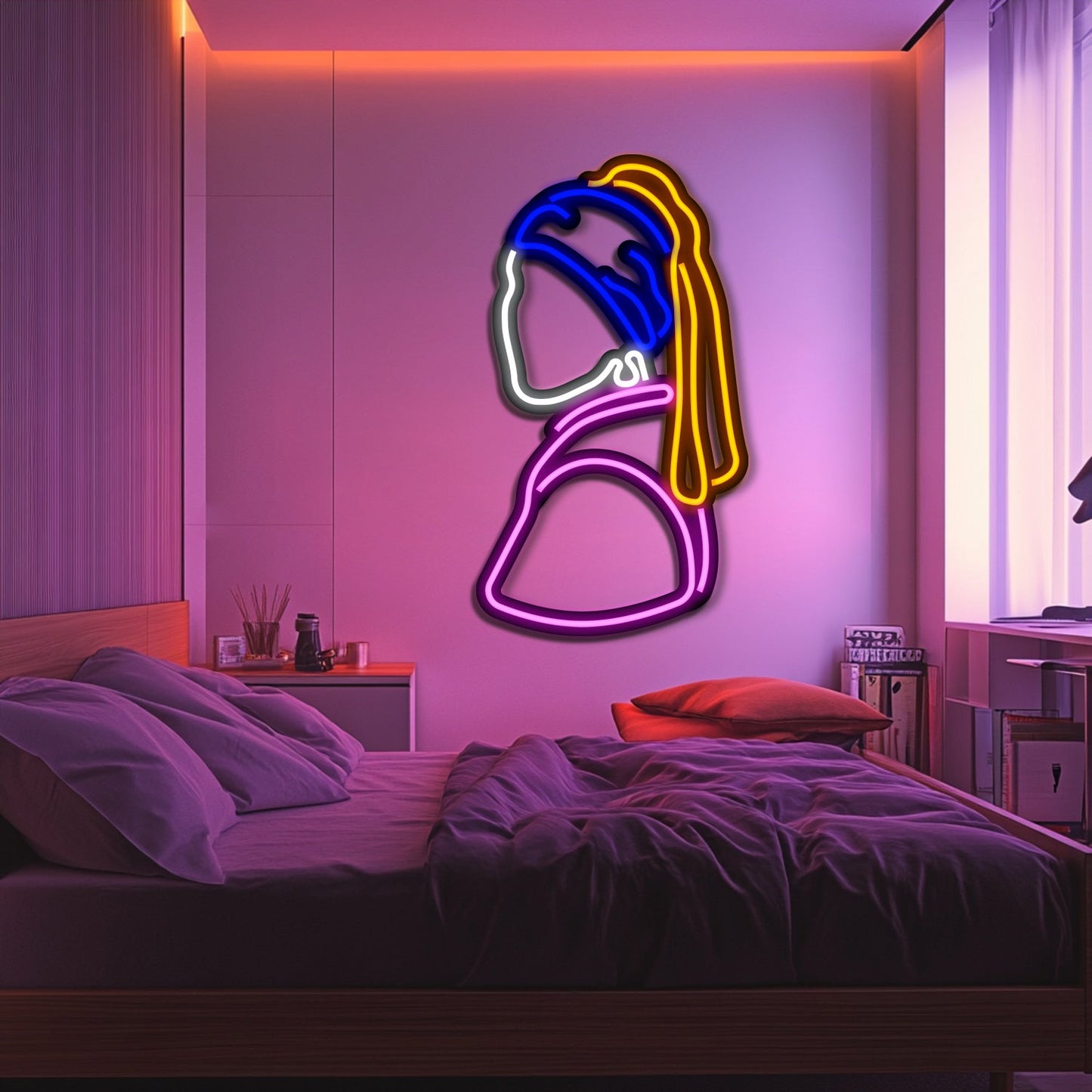 Girl with a Pearl Earring Metal Neon Wall Art
