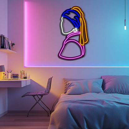 Girl with a Pearl Earring Metal Neon Wall Art
