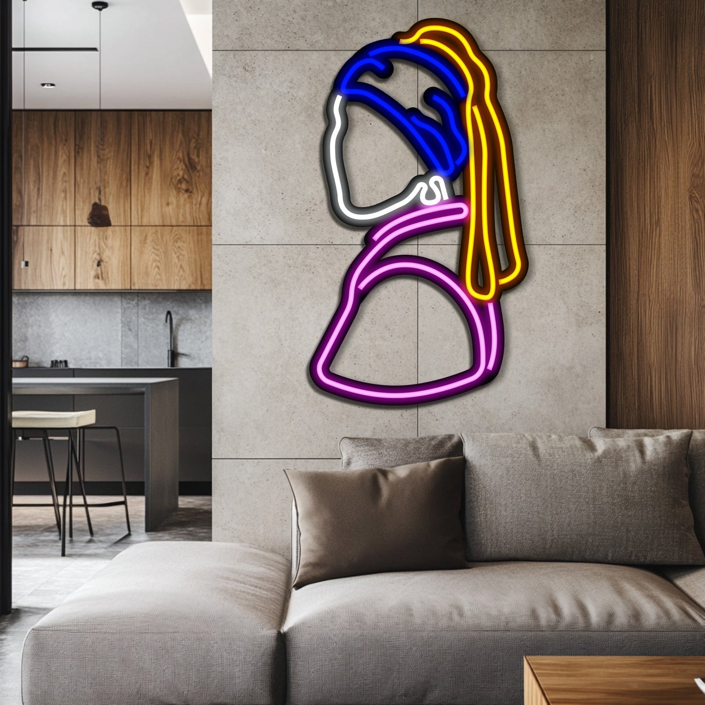 Girl with a Pearl Earring Metal Neon Wall Art