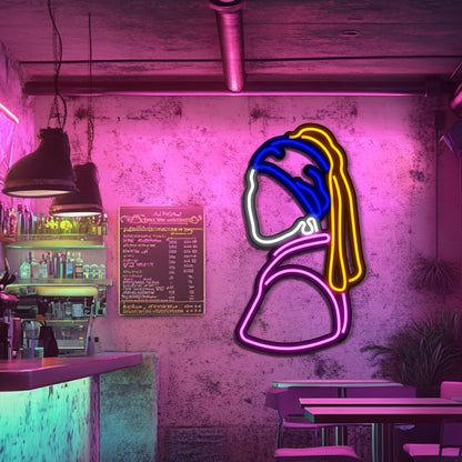 Girl with a Pearl Earring Metal Neon Wall Art