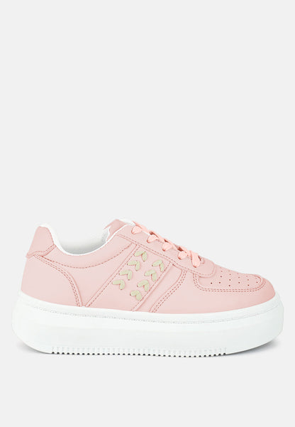 Monigue Faux Leather Cross Stitch Detail Sneakers
