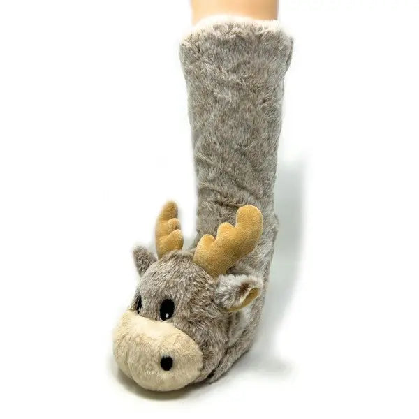 Moose Up - Women's Plush Animal Slipper Socks.
