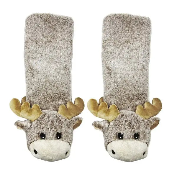 Moose Up - Women's Plush Animal Slipper Socks.