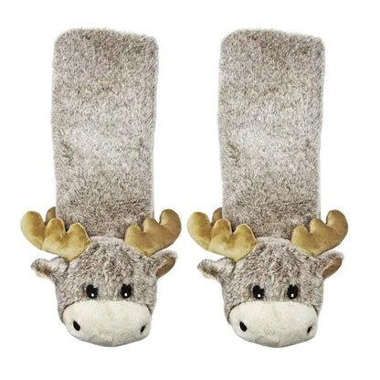 Moose Up - Women's Plush Animal Slipper Socks.