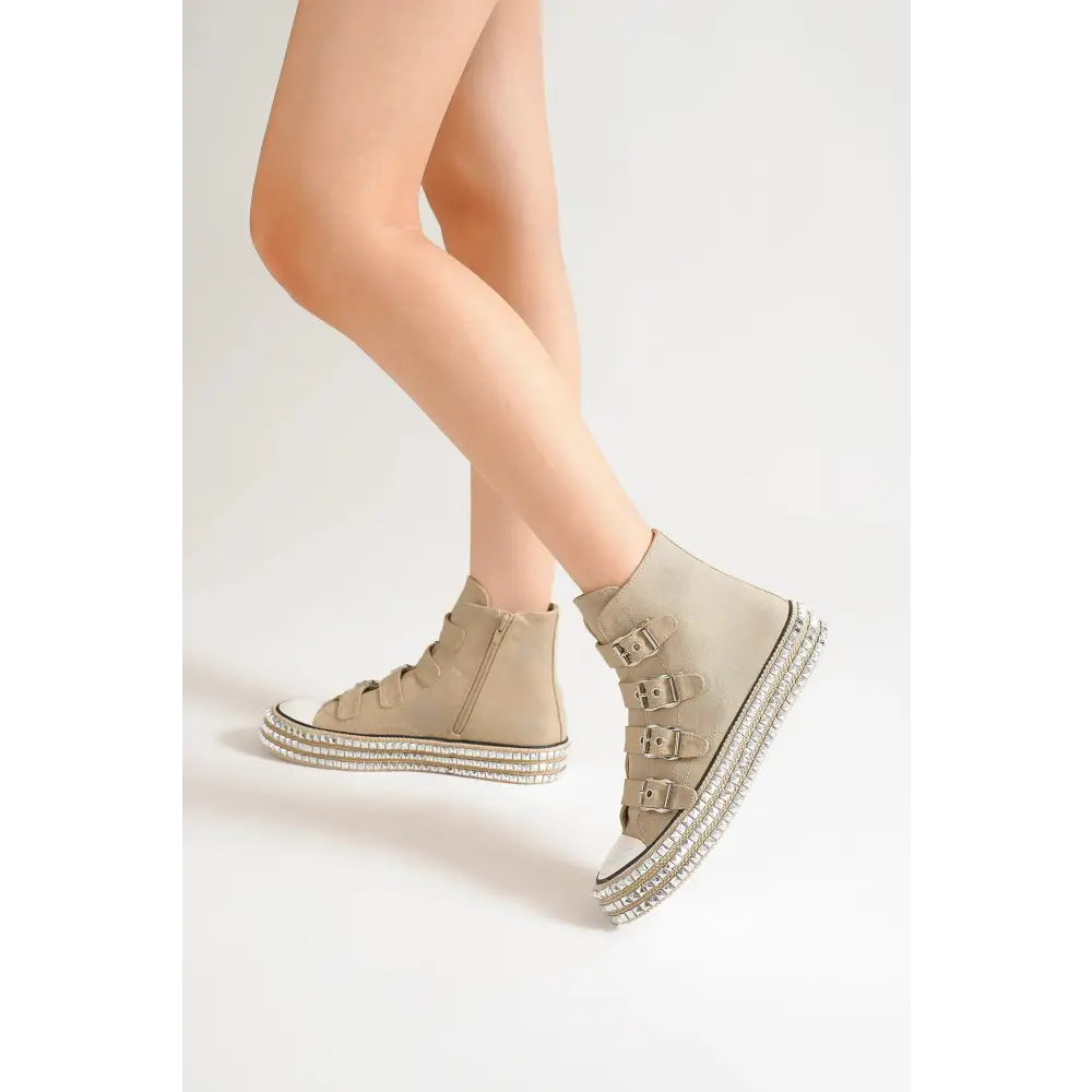 Multi-Buckle Straps Studded Platform Sneakers.
