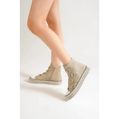 Multi-Buckle Straps Studded Platform Sneakers.