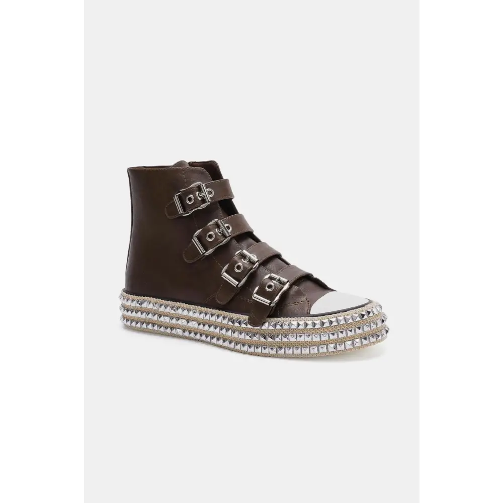 Multi-Buckle Straps Studded Platform Sneakers.
