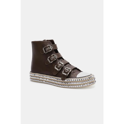 Multi-Buckle Straps Studded Platform Sneakers.