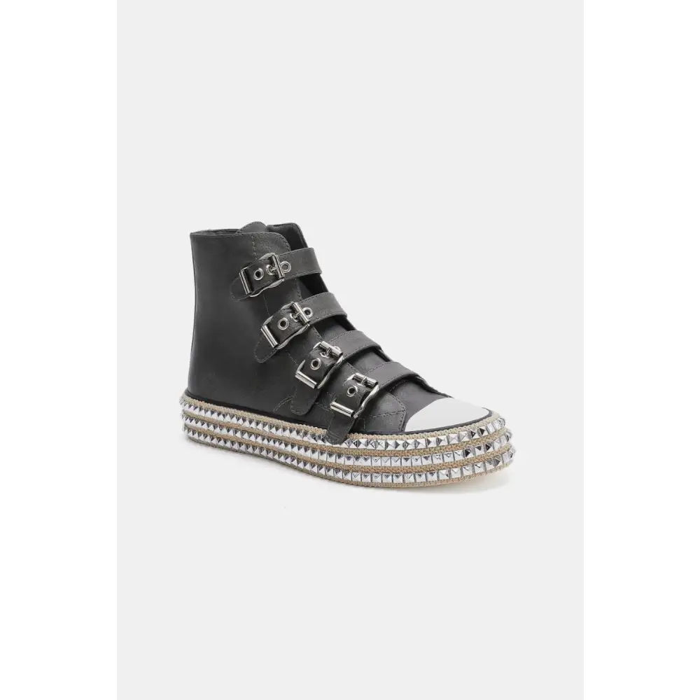 Multi-Buckle Straps Studded Platform Sneakers.