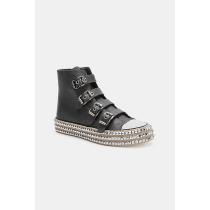 Multi-Buckle Straps Studded Platform Sneakers.
