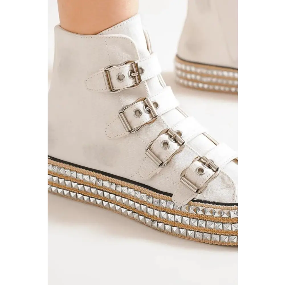 Multi-Buckle Straps Studded Platform Sneakers.